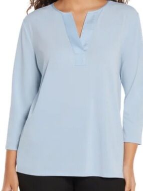 Banana Republic Light Blue Women's Split-Neck Long Sleeve Top